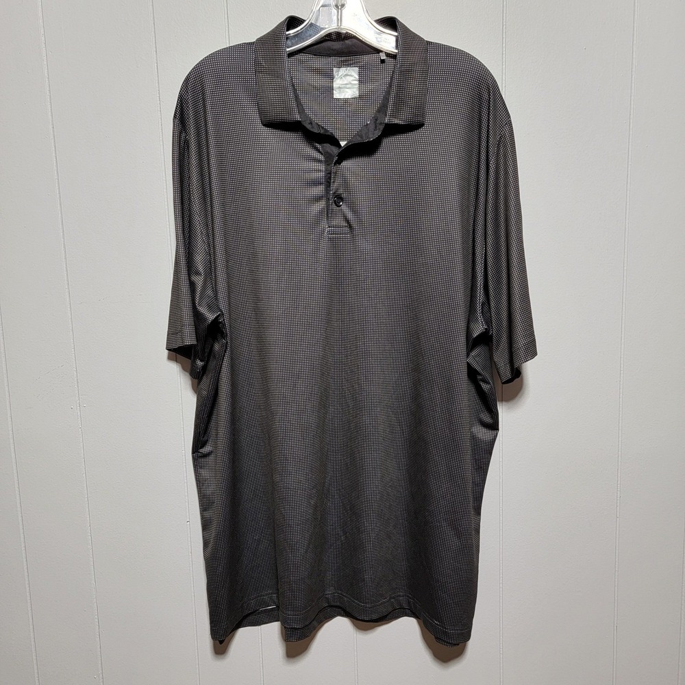 Callaway Mens XL Golf Polo Opti Dri Swing‎ Tech Black Geo Pattern Short Sleeve